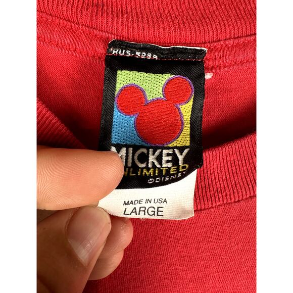 Disney Mickey Goofy Donald Duck Unlimited Graphic Shirt Red Mens Large Vintage - Picture 3 of 5